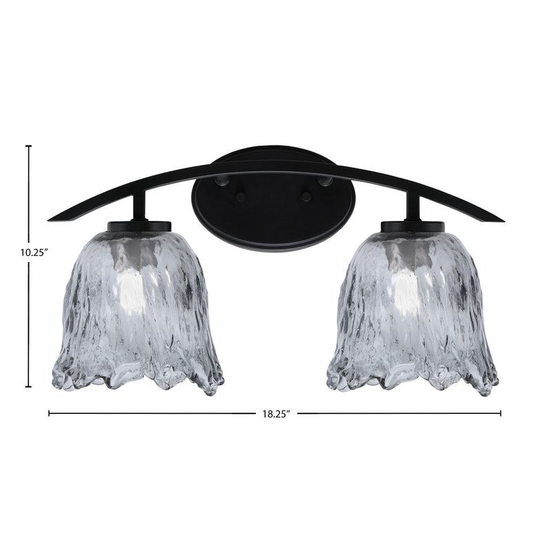 Toltec Kurve 2-Light Bath Bar | Modern Matte Black Steel and Smoke Lava Glass | Bathroom Vanity & Powder Room | 7.5 x 10.25 in | Model 3722-MB-4232