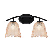 Toltec Kurve 2-Light Bath Bar | Modern Matte Black Steel and Amber Lava Glass | Bathroom Vanity & Powder Room | 7.5 x 10.25 in | Model 3722-MB-4233