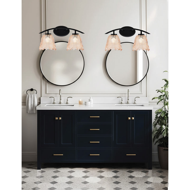 Toltec Kurve 2-Light Bath Bar | Modern Matte Black Steel and Amber Lava Glass | Bathroom Vanity & Powder Room | 7.5 x 10.25 in | Model 3722-MB-4233