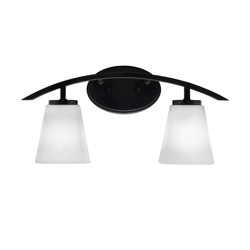 Toltec Kurve 2Lt Bath Bar, Black, 4.5" Square White Muslin - 3722-MB-460