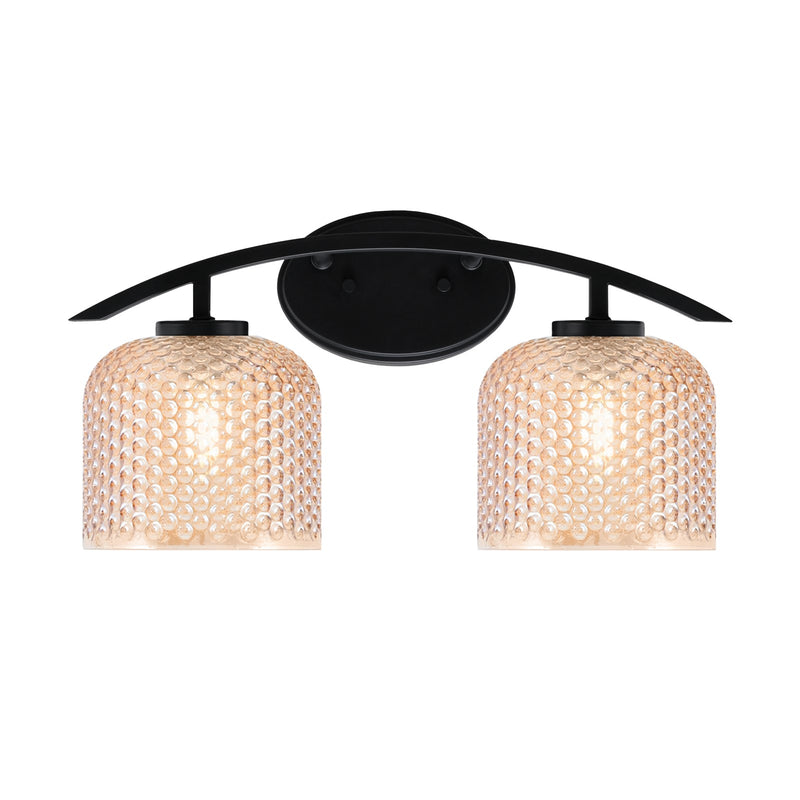 Toltec Kurve 18in 2-Light Bath Bar | Modern Matte Black Steel and Amber Textured Glass | Bathroom Vanity & Grooming | 18.25 x 9.5 x 7.75 in | Model 3722-MB-4613