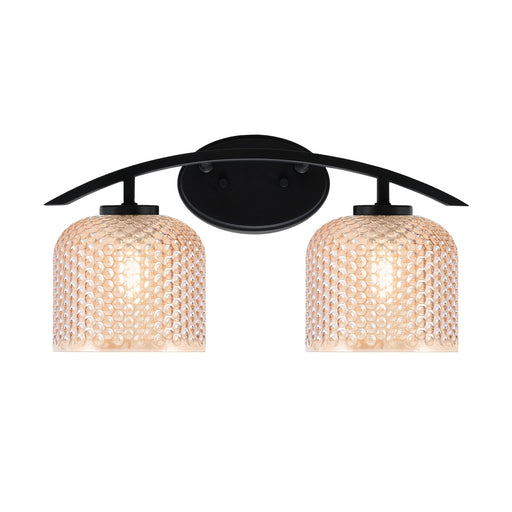 Toltec Kurve 18in 2-Light Bath Bar | Modern Matte Black Steel and Amber Textured Glass | Bathroom Vanity & Grooming | 18.25 x 9.5 x 7.75 in | Model 3722-MB-4613