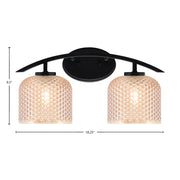 Toltec Kurve 18in 2-Light Bath Bar | Modern Matte Black Steel and Amber Textured Glass | Bathroom Vanity & Grooming | 18.25 x 9.5 x 7.75 in | Model 3722-MB-4613