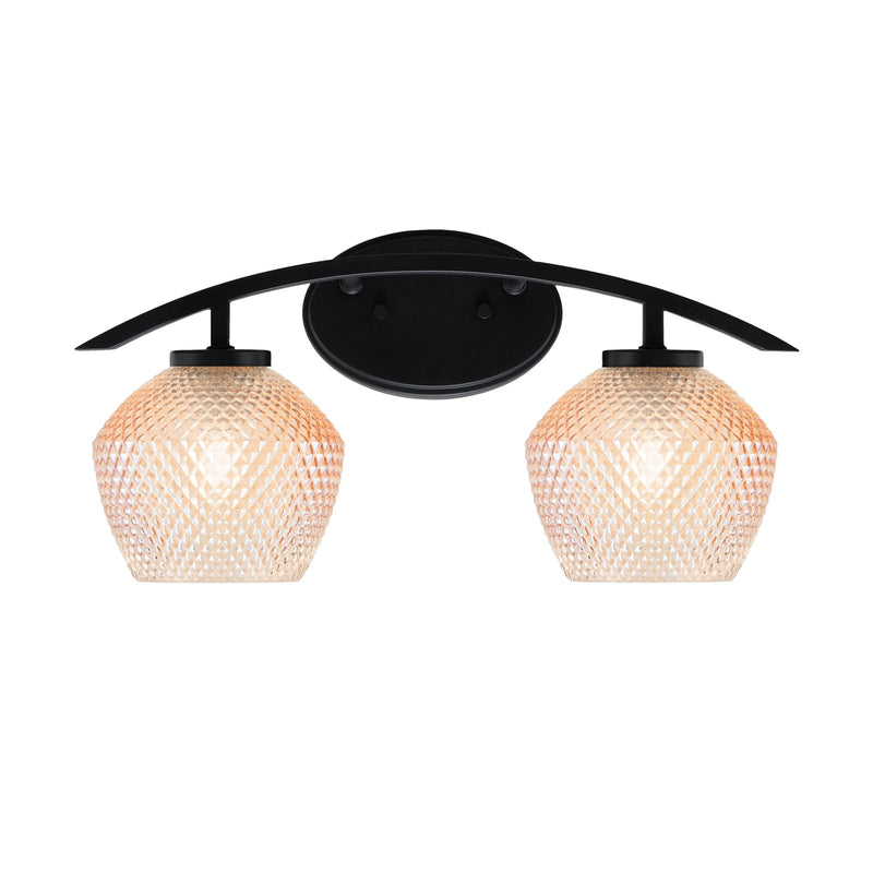 Toltec Kurve 18.25in 2-Light Bathroom Vanity Light | Modern Matte Black Steel and Amber Textured Glass | Bathroom Vanity | 18.25 x 9.5 x 8 in | Model 3722-MB-4623
