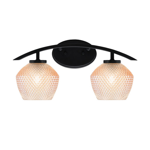 Toltec Kurve 18.25in 2-Light Bathroom Vanity Light | Modern Matte Black Steel and Amber Textured Glass | Bathroom Vanity | 18.25 x 9.5 x 8 in | Model 3722-MB-4623