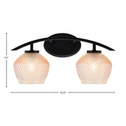 Toltec Kurve 18.25in 2-Light Bathroom Vanity Light | Modern Matte Black Steel and Amber Textured Glass | Bathroom Vanity | 18.25 x 9.5 x 8 in | Model 3722-MB-4623