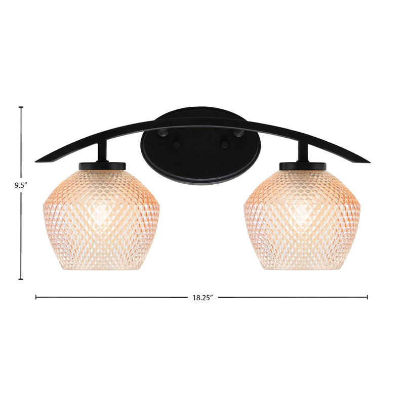 Toltec Kurve 18.25in 2-Light Bathroom Vanity Light | Modern Matte Black Steel and Amber Textured Glass | Bathroom Vanity | 18.25 x 9.5 x 8 in | Model 3722-MB-4623