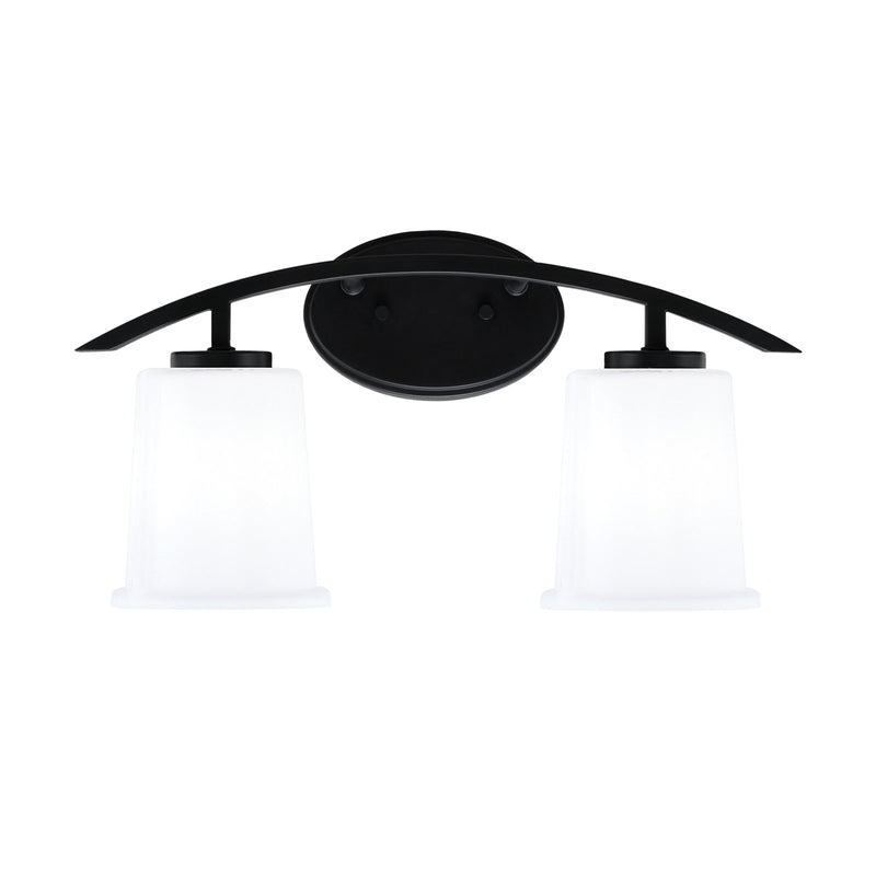 Toltec Kurve 2-Light Bath Bar | Modern Matte Black Steel and White Opal Glass | Bathroom Vanity & Powder Room | 7 x 9.5 in | Model 3722-MB-5031