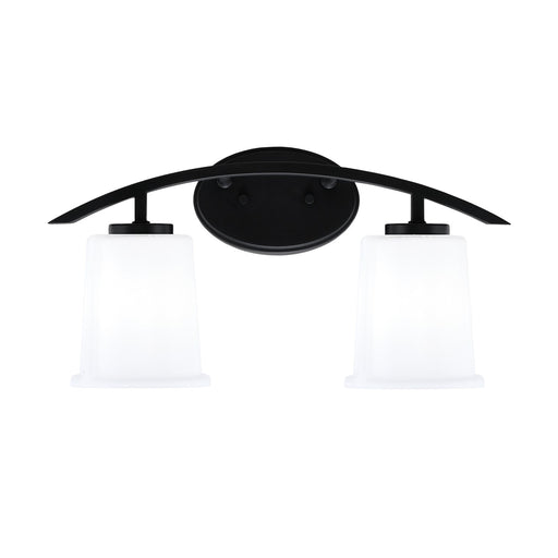 Toltec Kurve 2-Light Bath Bar | Modern Matte Black Steel and White Opal Glass | Bathroom Vanity & Powder Room | 7 x 9.5 in | Model 3722-MB-5031