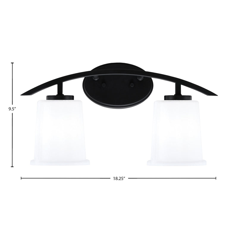 Toltec Kurve 2-Light Bath Bar | Modern Matte Black Steel and White Opal Glass | Bathroom Vanity & Powder Room | 7 x 9.5 in | Model 3722-MB-5031