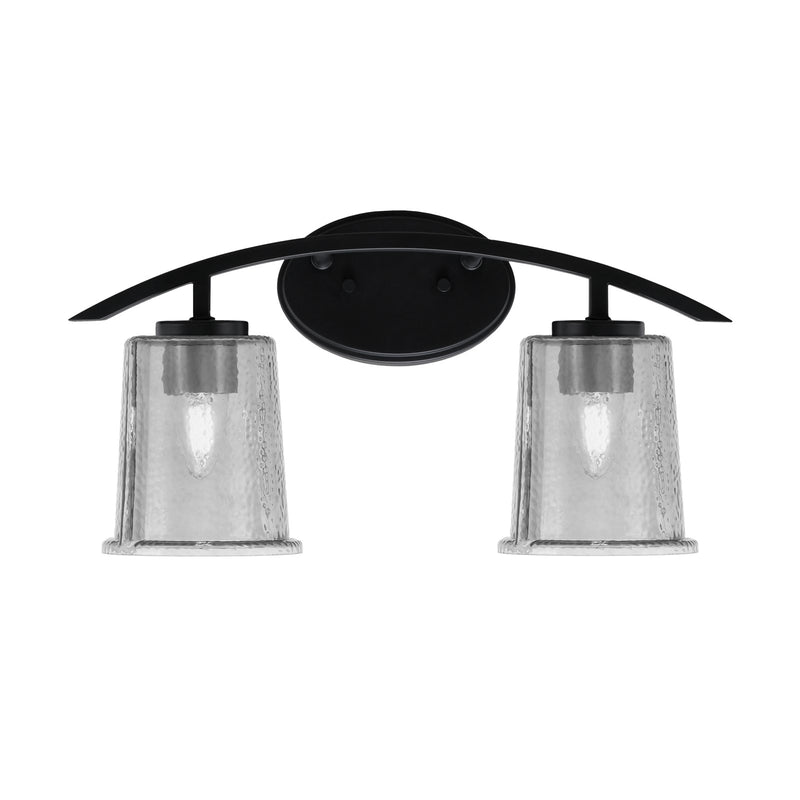 Toltec Kurve 2-Light Bath Bar | Modern Matte Black Steel and Smoke Bubble Glass | Bathroom Vanity & Powder Room | 7 x 9.5 in | Model 3722-MB-5032