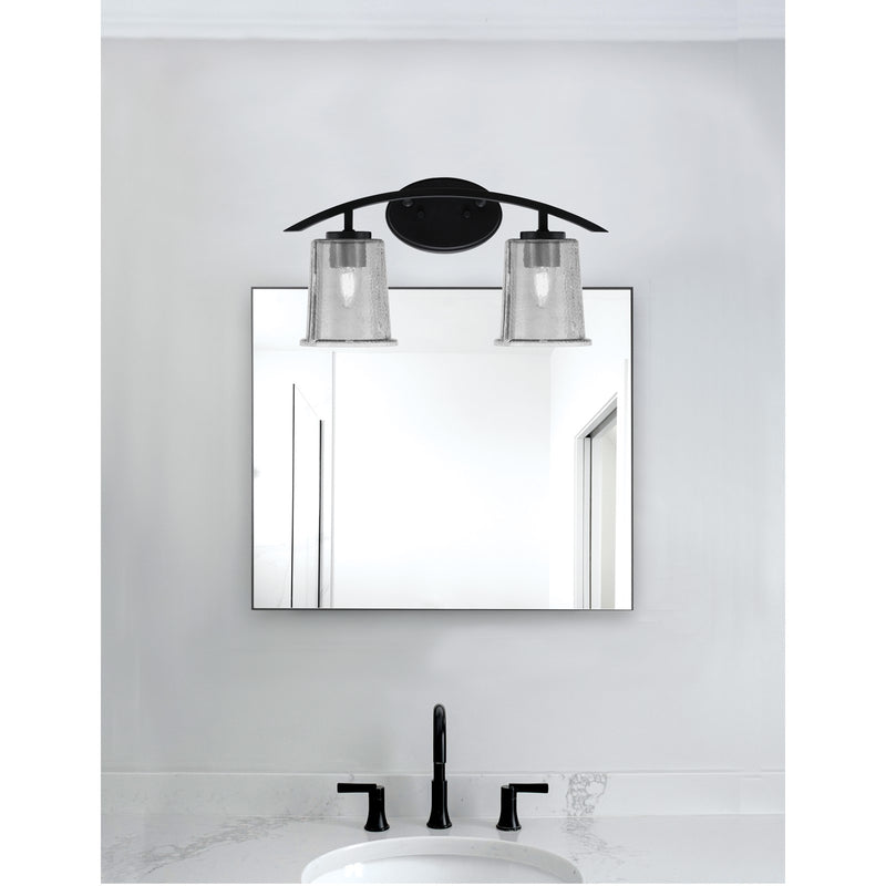 Toltec Kurve 2-Light Bath Bar | Modern Matte Black Steel and Smoke Bubble Glass | Bathroom Vanity & Powder Room | 7 x 9.5 in | Model 3722-MB-5032