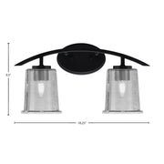 Toltec Kurve 2-Light Bath Bar | Modern Matte Black Steel and Smoke Bubble Glass | Bathroom Vanity & Powder Room | 7 x 9.5 in | Model 3722-MB-5032
