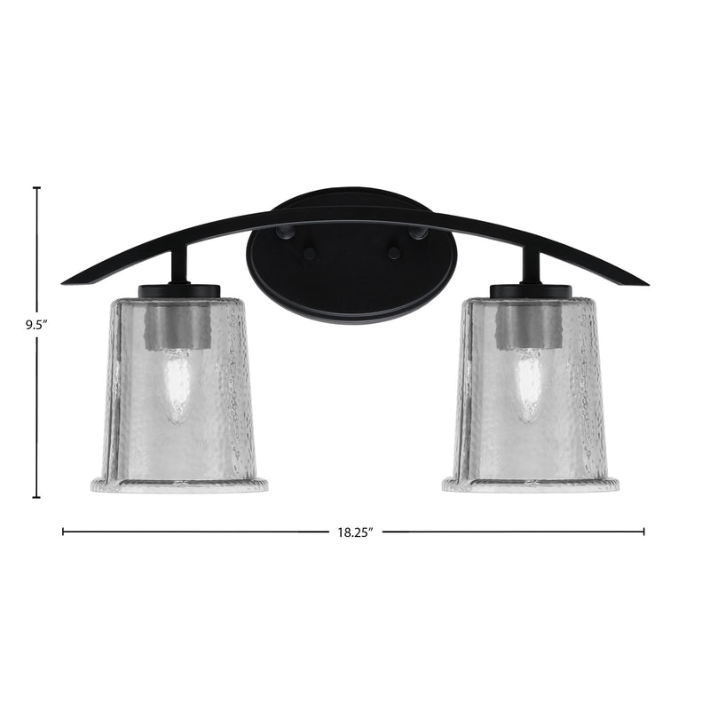 Toltec Kurve 2-Light Bath Bar | Modern Matte Black Steel and Smoke Bubble Glass | Bathroom Vanity & Powder Room | 7 x 9.5 in | Model 3722-MB-5032