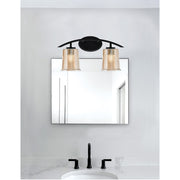 Toltec Kurve 2-Light Bath Bar | Modern Matte Black Steel and Amber Bubble Glass | Bathroom Vanity & Powder Room | 7 x 9.5 in | Model 3722-MB-5033