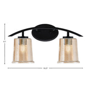 Toltec Kurve 2-Light Bath Bar | Modern Matte Black Steel and Amber Bubble Glass | Bathroom Vanity & Powder Room | 7 x 9.5 in | Model 3722-MB-5033