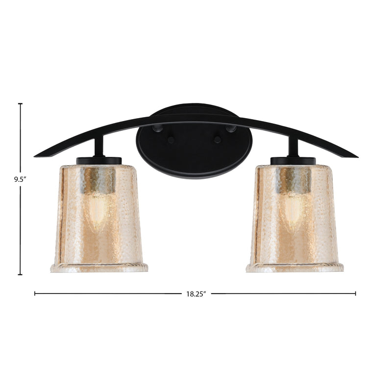 Toltec Kurve 2-Light Bath Bar | Modern Matte Black Steel and Amber Bubble Glass | Bathroom Vanity & Powder Room | 7 x 9.5 in | Model 3722-MB-5033