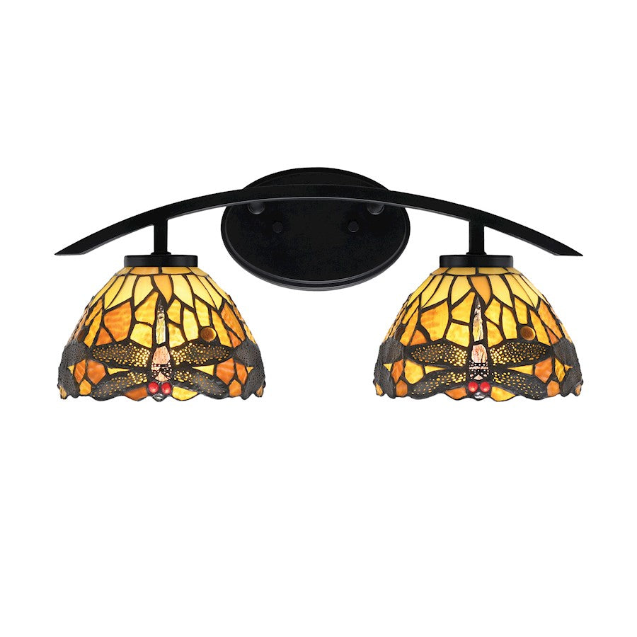 Toltec Kurve 2Lt Bath Bar, Black, 7" Amber Dragonfly Art - 3722-MB-9465