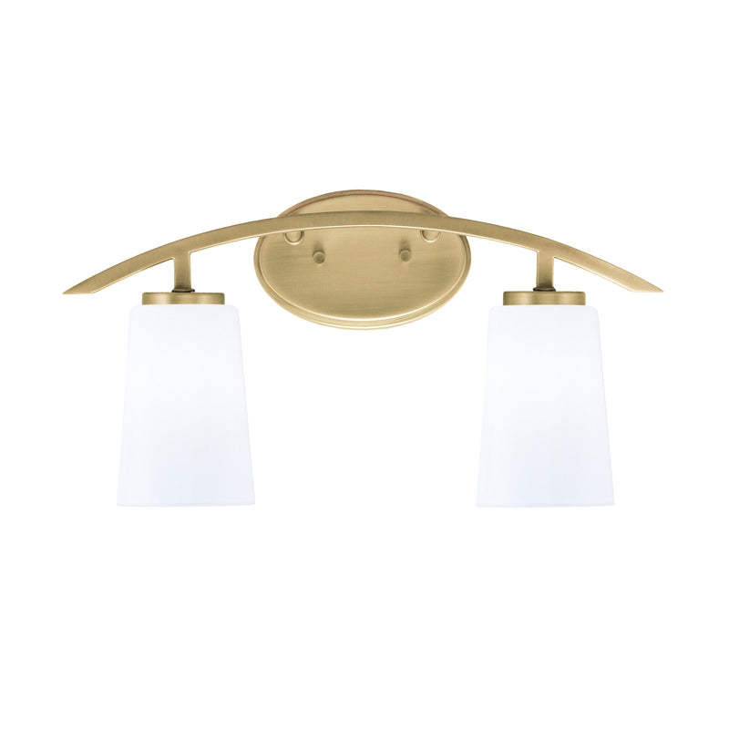 Toltec Kurve 2-Light Bath Bar | Contemporary New Age Brass Steel and White Opal Glass | Bathroom Vanity & Powder Room | 7.25 x 10.5 in | Model 3722-NAB-261