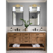 Toltec Kurve 2-Light Bath Bar | Contemporary New Age Brass Steel and White Opal Glass | Bathroom Vanity & Powder Room | 7.25 x 10.5 in | Model 3722-NAB-261