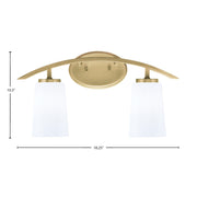 Toltec Kurve 2-Light Bath Bar | Contemporary New Age Brass Steel and White Opal Glass | Bathroom Vanity & Powder Room | 7.25 x 10.5 in | Model 3722-NAB-261