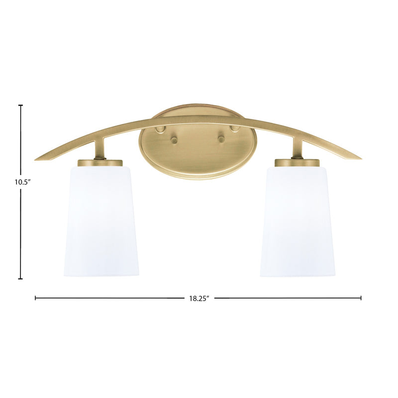 Toltec Kurve 2-Light Bath Bar | Contemporary New Age Brass Steel and White Opal Glass | Bathroom Vanity & Powder Room | 7.25 x 10.5 in | Model 3722-NAB-261