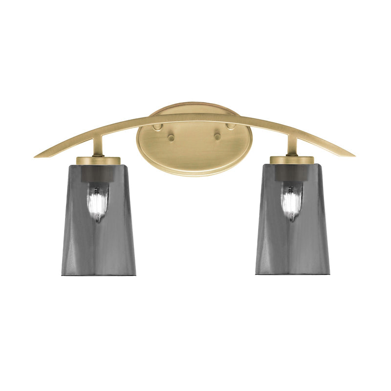 Toltec Kurve 2-Light Bath Bar | Contemporary New Age Brass Steel and Smoke Bubble Glass | Bathroom Vanity & Powder Room | 7.25 x 10.5 in | Model 3722-NAB-262