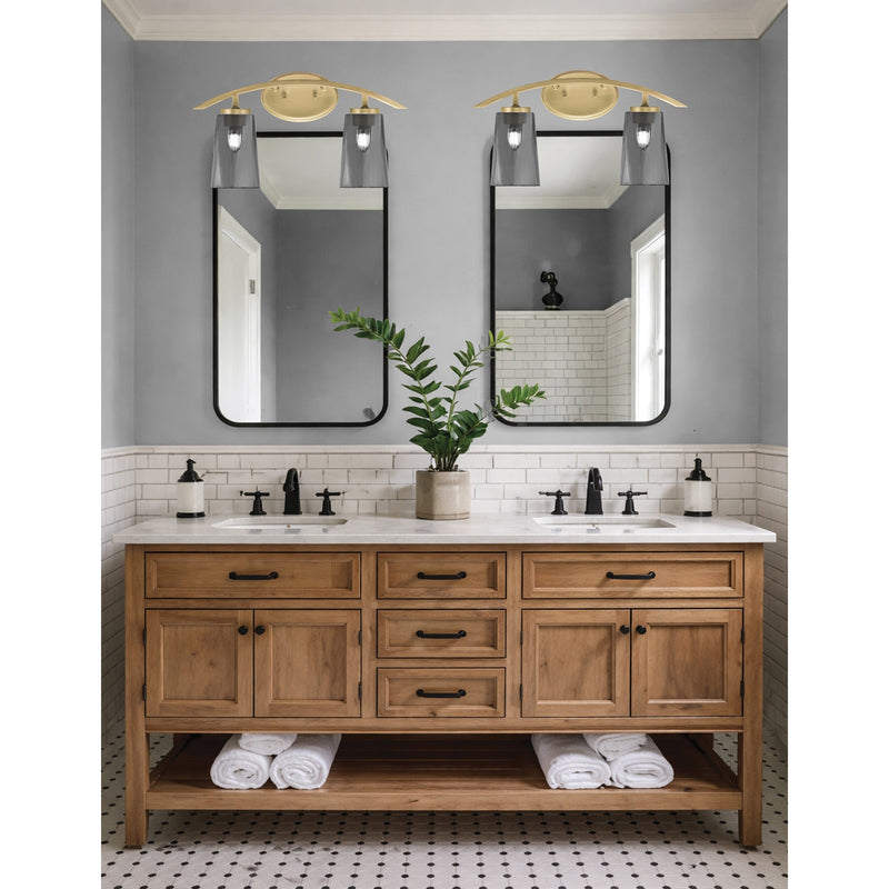 Toltec Kurve 2-Light Bath Bar | Contemporary New Age Brass Steel and Smoke Bubble Glass | Bathroom Vanity & Powder Room | 7.25 x 10.5 in | Model 3722-NAB-262