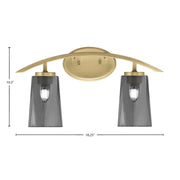 Toltec Kurve 2-Light Bath Bar | Contemporary New Age Brass Steel and Smoke Bubble Glass | Bathroom Vanity & Powder Room | 7.25 x 10.5 in | Model 3722-NAB-262