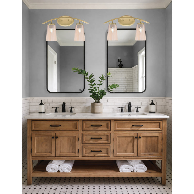 Toltec Kurve 2-Light Bath Bar | Modern New Age Brass and Amber Gradient Glass | Bathroom & Powder Room Vanity Light | 7.25 x 10.5 in | Model 3722-NAB-263