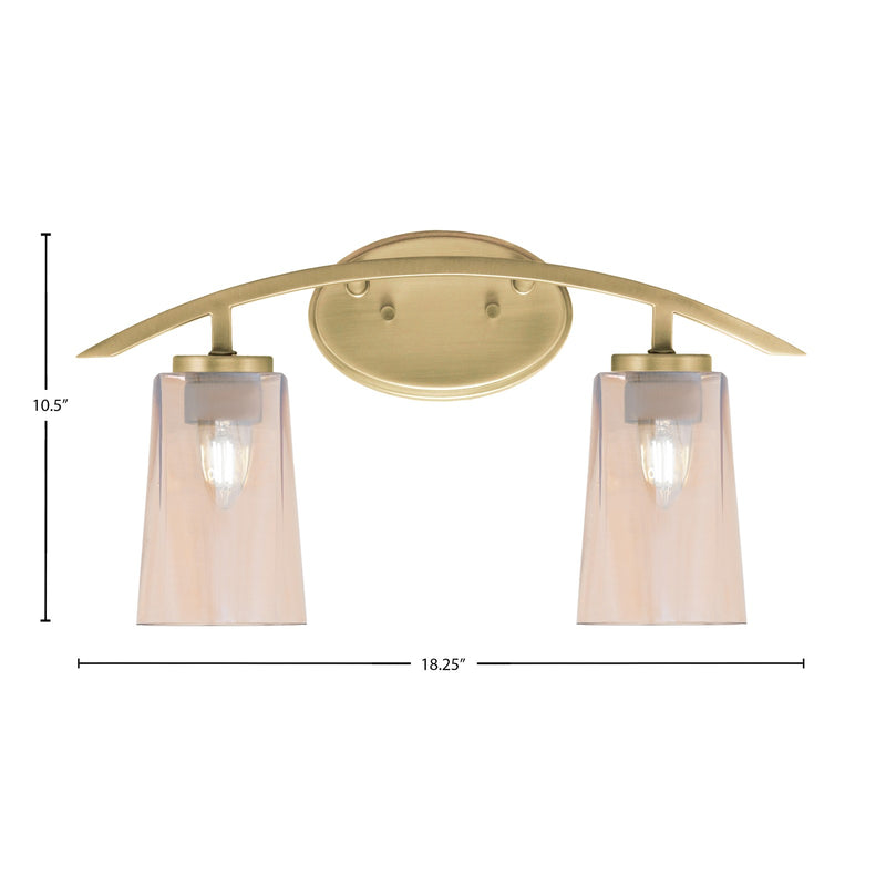 Toltec Kurve 2-Light Bath Bar | Modern New Age Brass and Amber Gradient Glass | Bathroom & Powder Room Vanity Light | 7.25 x 10.5 in | Model 3722-NAB-263