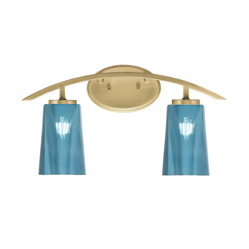 Toltec Kurve 2-Light Bath Bar | Modern New Age Brass and Blue Gradient Glass | Bathroom & Powder Room Vanity Light | 7.25 x 10.5 in | Model 3722-NAB-265