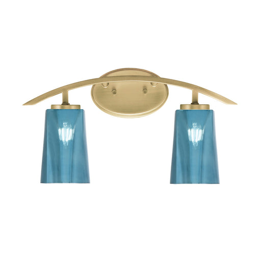 Toltec Kurve 2-Light Bath Bar | Modern New Age Brass and Blue Gradient Glass | Bathroom & Powder Room Vanity Light | 7.25 x 10.5 in | Model 3722-NAB-265