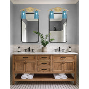 Toltec Kurve 2-Light Bath Bar | Modern New Age Brass and Blue Gradient Glass | Bathroom & Powder Room Vanity Light | 7.25 x 10.5 in | Model 3722-NAB-265