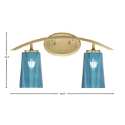 Toltec Kurve 2-Light Bath Bar | Modern New Age Brass and Blue Gradient Glass | Bathroom & Powder Room Vanity Light | 7.25 x 10.5 in | Model 3722-NAB-265