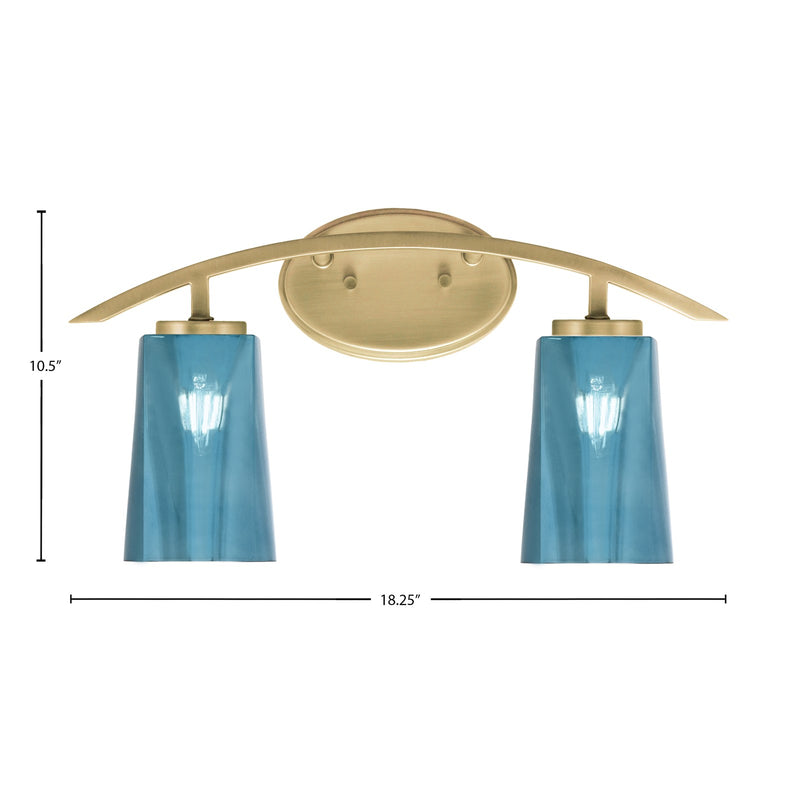 Toltec Kurve 2-Light Bath Bar | Modern New Age Brass and Blue Gradient Glass | Bathroom & Powder Room Vanity Light | 7.25 x 10.5 in | Model 3722-NAB-265