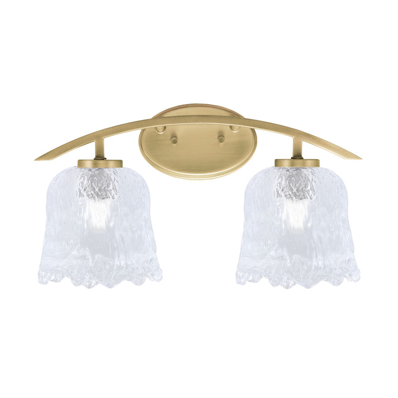 Toltec Kurve 2-Light Bath Bar | Modern New Age Brass and Clear Lava Glass | Bathroom Vanity & Powder Room | 7.5 x 10.25 in | Model 3722-NAB-4230