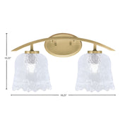 Toltec Kurve 2-Light Bath Bar | Modern New Age Brass and Clear Lava Glass | Bathroom Vanity & Powder Room | 7.5 x 10.25 in | Model 3722-NAB-4230