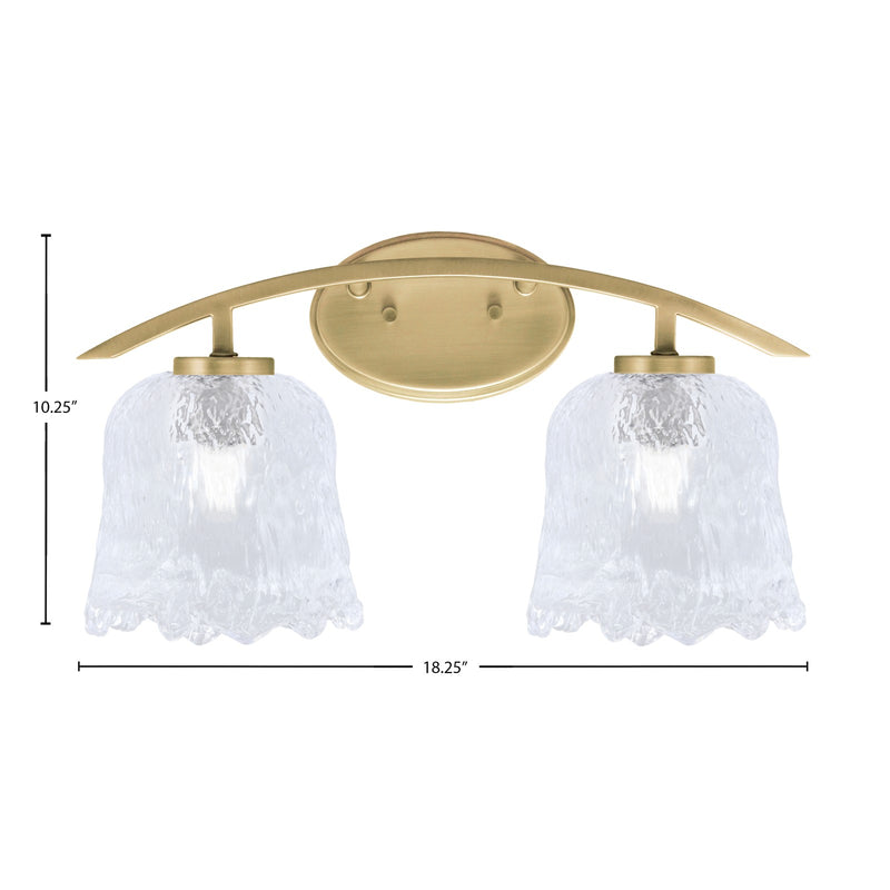 Toltec Kurve 2-Light Bath Bar | Modern New Age Brass and Clear Lava Glass | Bathroom Vanity & Powder Room | 7.5 x 10.25 in | Model 3722-NAB-4230