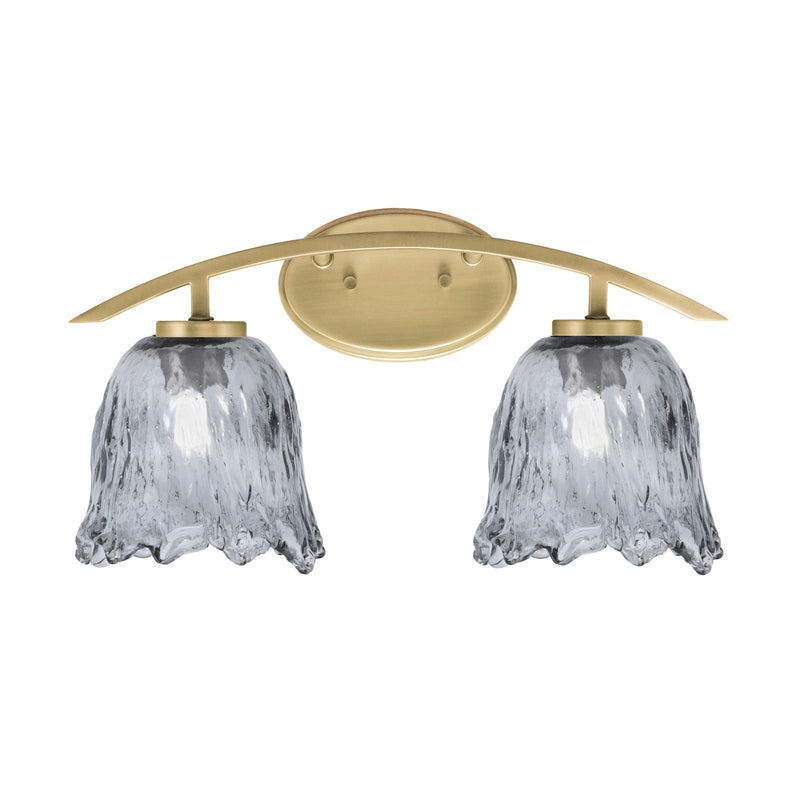 Toltec Kurve 2-Light Bath Bar | Modern New Age Brass and Smoke Lava Glass | Bathroom Vanity & Powder Room | 7.5 x 10.25 in | Model 3722-NAB-4232