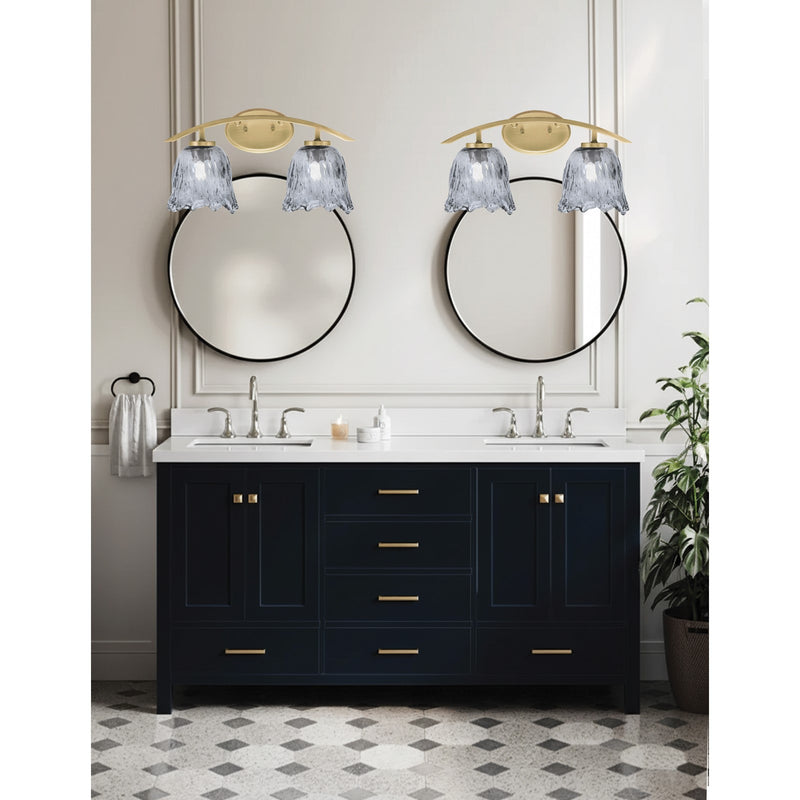 Toltec Kurve 2-Light Bath Bar | Modern New Age Brass and Smoke Lava Glass | Bathroom Vanity & Powder Room | 7.5 x 10.25 in | Model 3722-NAB-4232