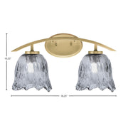 Toltec Kurve 2-Light Bath Bar | Modern New Age Brass and Smoke Lava Glass | Bathroom Vanity & Powder Room | 7.5 x 10.25 in | Model 3722-NAB-4232