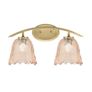Toltec Kurve 2-Light Bath Bar | Modern New Age Brass and Amber Lava Glass | Bathroom Vanity & Powder Room | 7.5 x 10.25 in | Model 3722-NAB-4233