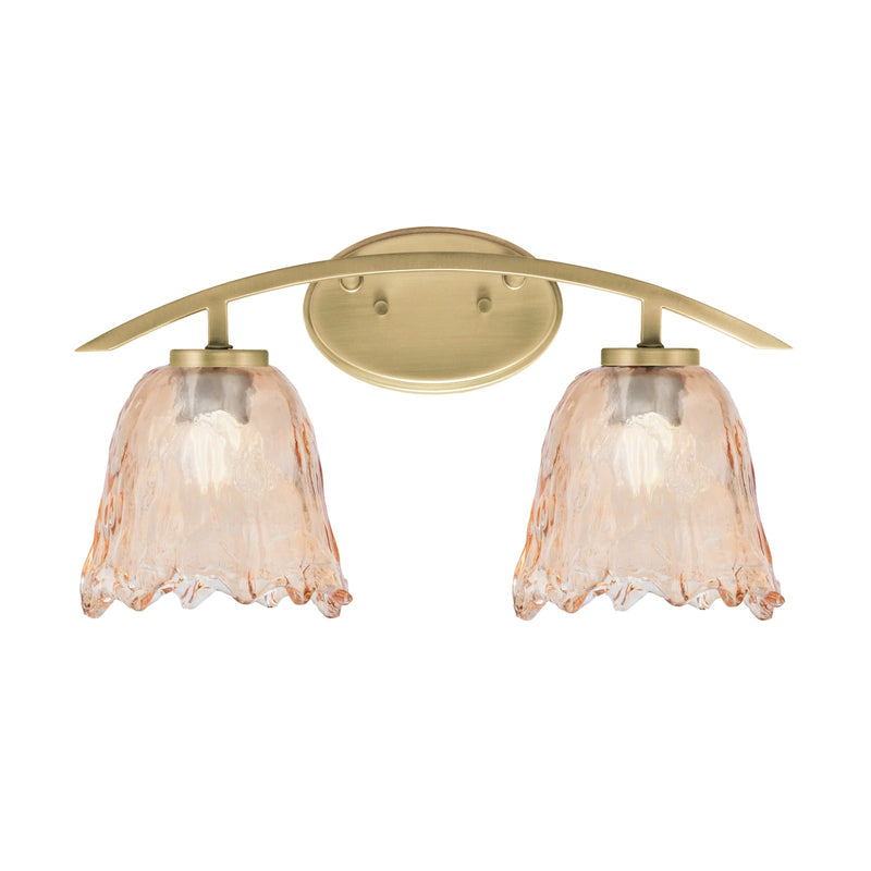 Toltec Kurve 2-Light Bath Bar | Modern New Age Brass and Amber Lava Glass | Bathroom Vanity & Powder Room | 7.5 x 10.25 in | Model 3722-NAB-4233