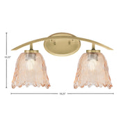 Toltec Kurve 2-Light Bath Bar | Modern New Age Brass and Amber Lava Glass | Bathroom Vanity & Powder Room | 7.5 x 10.25 in | Model 3722-NAB-4233