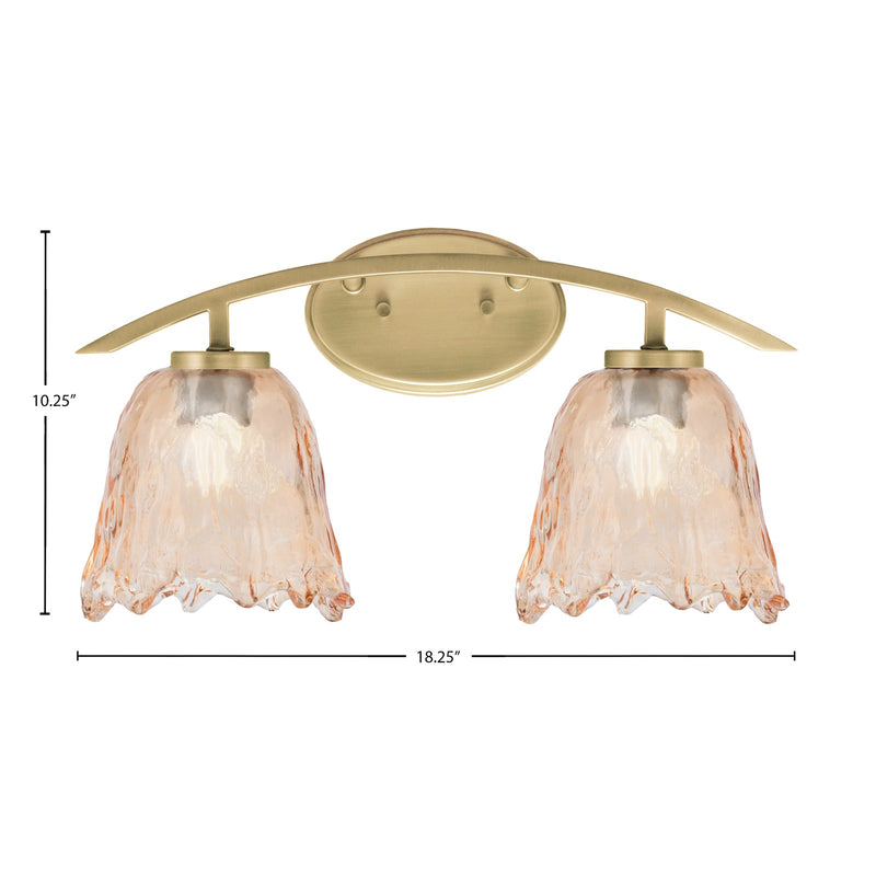 Toltec Kurve 2-Light Bath Bar | Modern New Age Brass and Amber Lava Glass | Bathroom Vanity & Powder Room | 7.5 x 10.25 in | Model 3722-NAB-4233