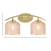 Toltec Kurve 18in 2-Light Bath Bar | Contemporary New Age Brass Steel and Amber Textured Glass | Bathroom Vanity & Grooming | 18.25 x 9.5 x 7.75 in | Model 3722-NAB-4613