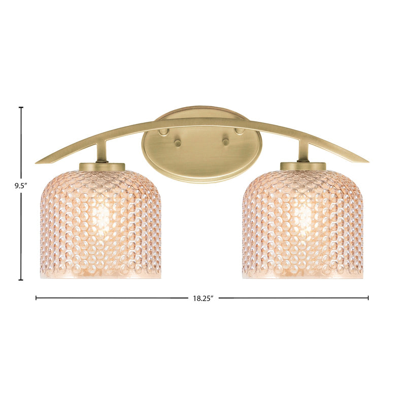 Toltec Kurve 18in 2-Light Bath Bar | Contemporary New Age Brass Steel and Amber Textured Glass | Bathroom Vanity & Grooming | 18.25 x 9.5 x 7.75 in | Model 3722-NAB-4613