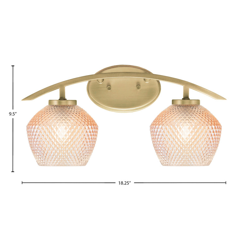 Toltec Kurve 18.25in 2-Light Bathroom Vanity Light | Modern New Age Brass Steel and Amber Textured Glass | Bathroom Vanity | 18.25 x 9.5 x 7.75 in | Model 3722-NAB-4623