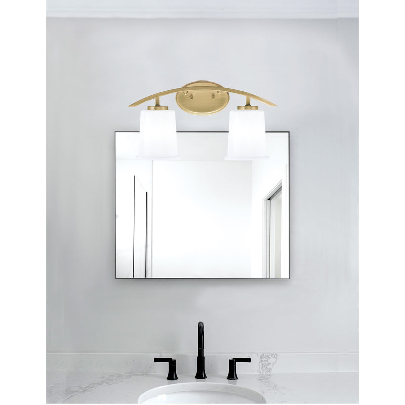 Toltec Kurve 2-Light Bath Bar | Modern New Age Brass and White Opal Glass | Bathroom & Powder Room Vanity Light | 7 x 9.5 in | Model 3722-NAB-5031
